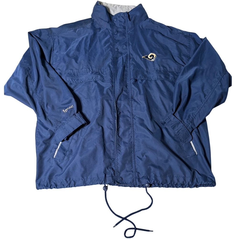Spotlight St Louis Rams Windbreaker Jacket Mens XXL Navy Blue Hooded Vintage NFL